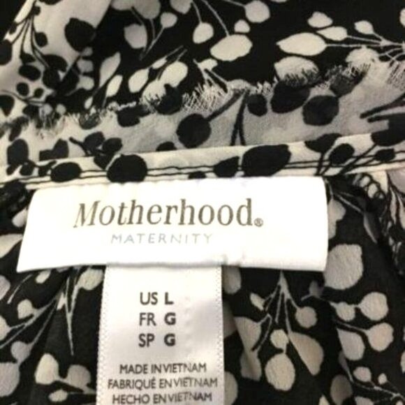 Motherhood Maternity Top Black & White Floral Cap Sleeves Raw Edges Neck Size L - Picture 4 of 6